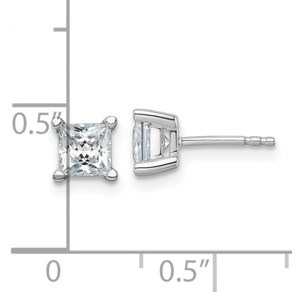 14K White Gold 1 1/2 Ctw Certified Lab Grown Diamond Vs+ F+ Princess 4 Prong Heavy Wt. Stud Earrings