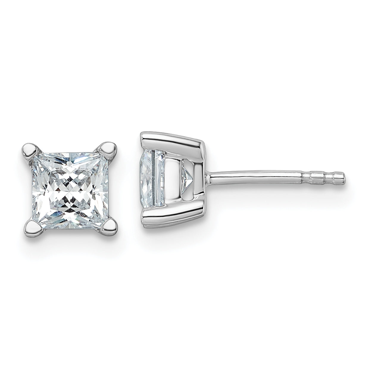 14K White Gold 1 1/2 Ctw Certified Lab Grown Diamond Vs+ F+ Princess 4 Prong Heavy Wt. Stud Earrings