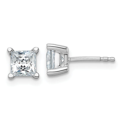 14K White Gold 1 1/2 Ctw Certified Lab Grown Diamond Vs+ F+ Princess 4 Prong Heavy Wt. Stud Earrings