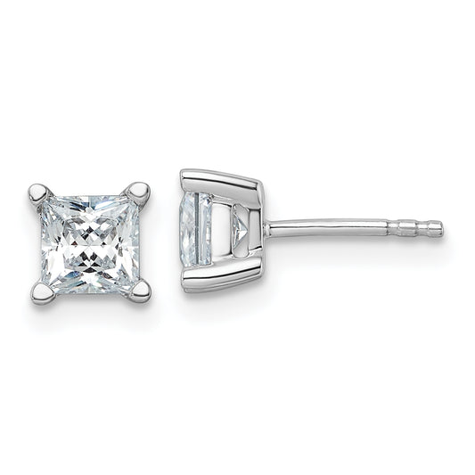 14K White Gold 1 1/2 Ctw Certified Lab Grown Diamond Vs+ F+ Princess 4 Prong Heavy Wt. Stud Earrings