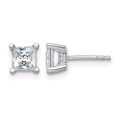 14k White Gold 1 1/2 ctw Lab Grown Diamond VS/SI+ G+ Princess 4 Prong Heavy Wt. Stud Earrings