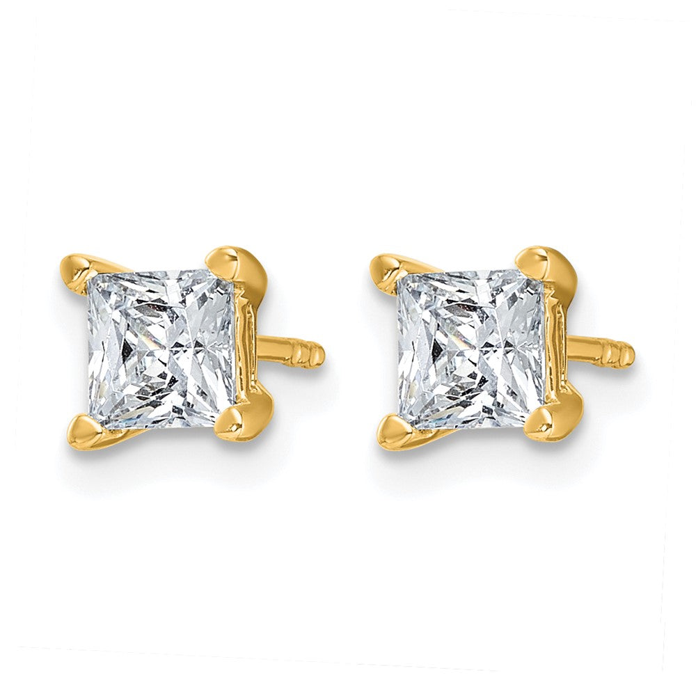 14K Yellow Gold 1 1/2 Ctw Certified Lab Grown Diamond Vs+ F+ Princess 4 Prong Heavy Wt. Stud Earrings