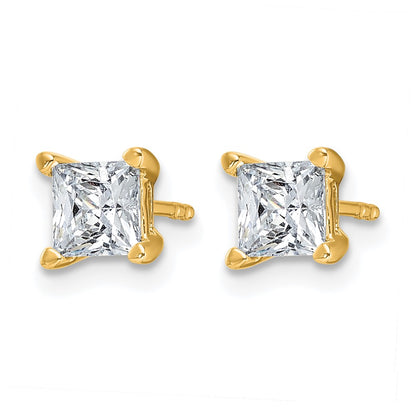 14K Yellow Gold 1 1/2 Ctw Certified Lab Grown Diamond Vs+ F+ Princess 4 Prong Heavy Wt. Stud Earrings