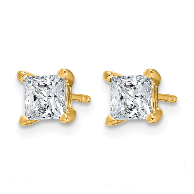 14k Yellow Gold 1 1/2 ctw Lab Grown Diamond VS/SI+ G+ Princess 4 Prong Heavy Wt. Stud Earrings