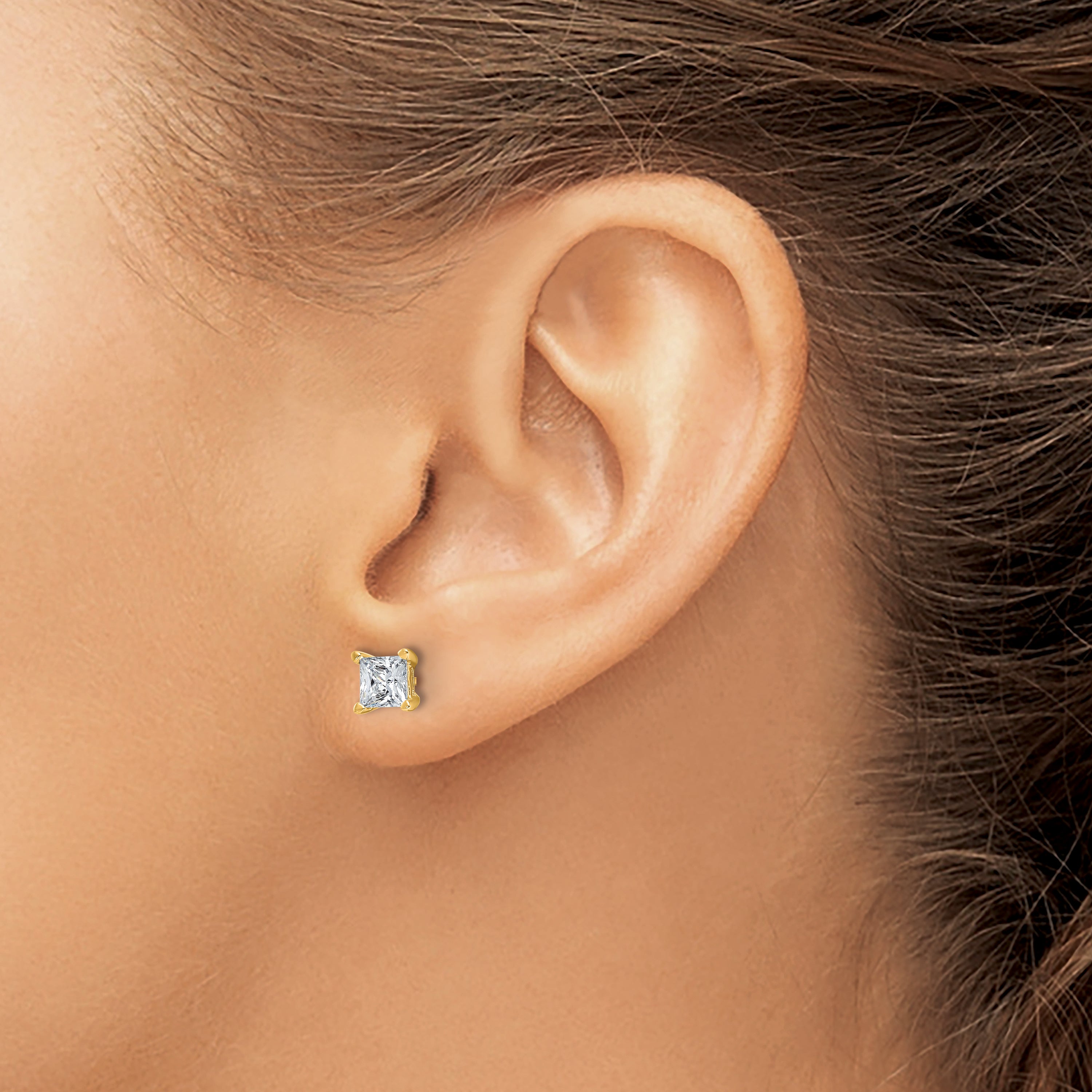 14k Yellow Gold 1 1/2 ctw Lab Grown Diamond VS/SI+ G+ Princess 4 Prong Heavy Wt. Stud Earrings