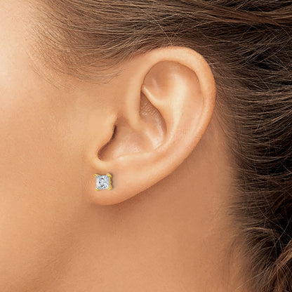 14K Yellow Gold 1 1/2 Ctw Lab Grown Diamond Vs+ F+ Princess 4 Prong Heavy Wt. Stud Earrings