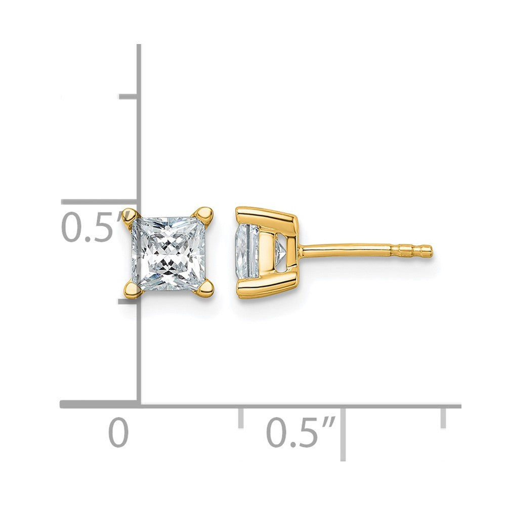 14K Yellow Gold 1 1/2 Ctw Certified Lab Grown Diamond Vs+ F+ Princess 4 Prong Heavy Wt. Stud Earrings