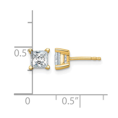 14K Yellow Gold 1 1/2 Ctw Certified Lab Grown Diamond Vs+ F+ Princess 4 Prong Heavy Wt. Stud Earrings