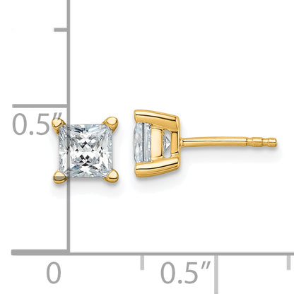 14K Yellow Gold 1 1/2 Ctw Lab Grown Diamond Vs+ F+ Princess 4 Prong Heavy Wt. Stud Earrings