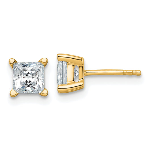 14K Yellow Gold 1 1/2 Ctw Certified Lab Grown Diamond Vs+ F+ Princess 4 Prong Heavy Wt. Stud Earrings