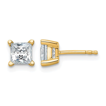 14K Yellow Gold 1 1/2 Ctw Certified Lab Grown Diamond Vs+ F+ Princess 4 Prong Heavy Wt. Stud Earrings
