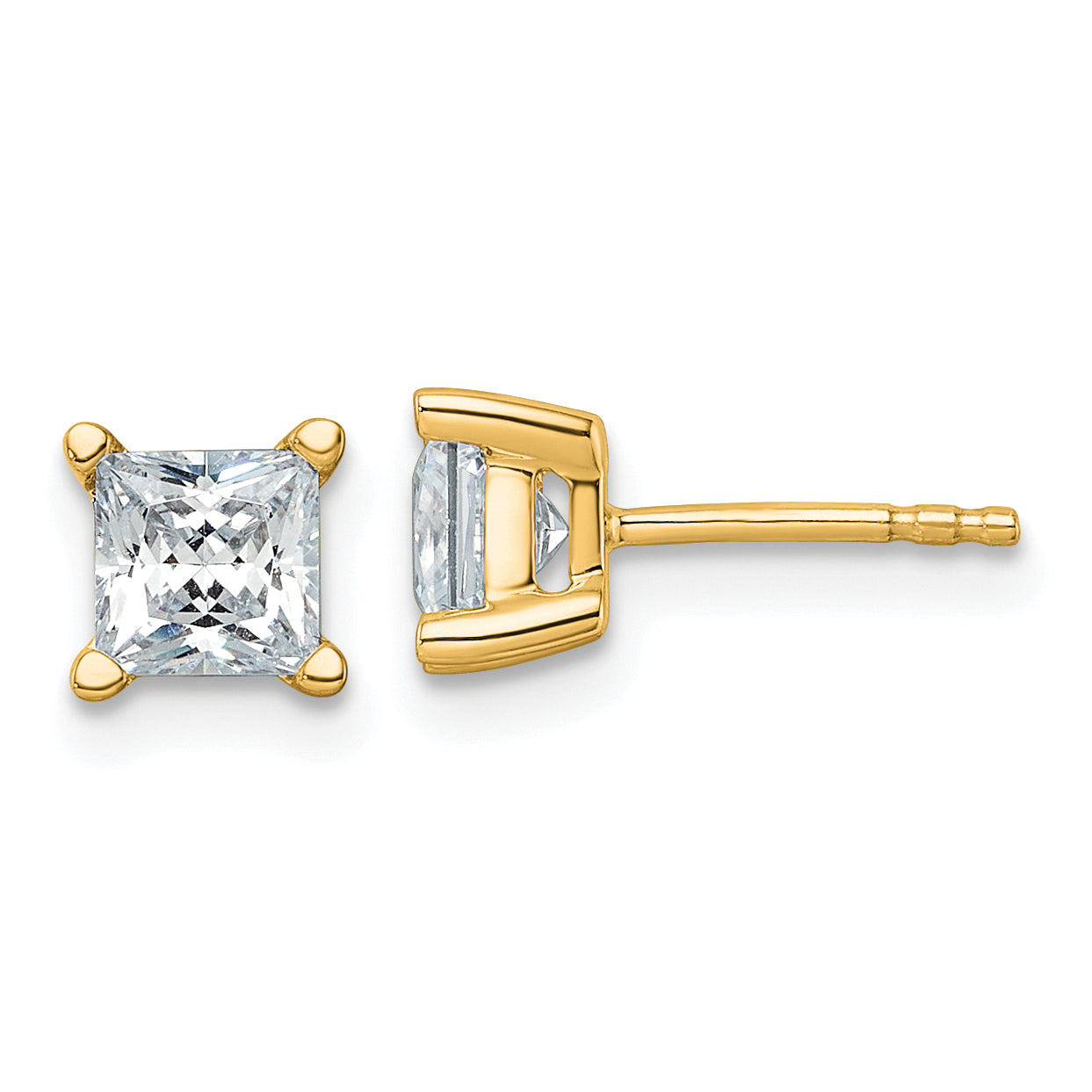 14K Yellow Gold 1 1/2 Ctw Lab Grown Diamond Vs+ F+ Princess 4 Prong Heavy Wt. Stud Earrings