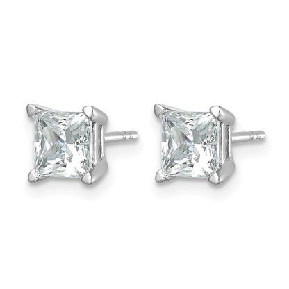14K White Gold 2 Ctw Lab Grown Diamond Vs+ F+ Princess 4 Prong Heavy Wt. Stud Earrings