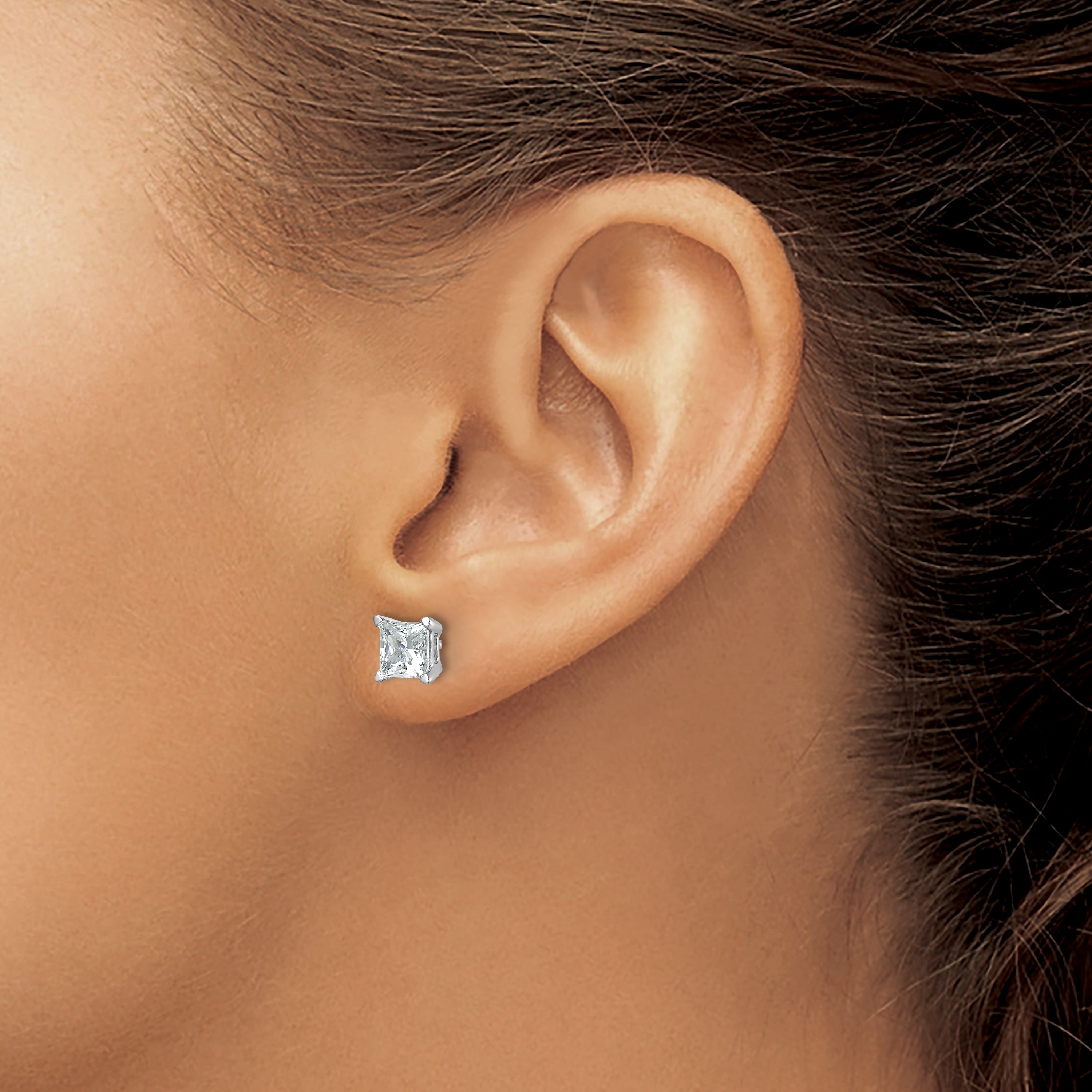 14K White Gold 2 Ctw Certified Lab Grown Diamond Vs+ F+ Princess 4 Prong Heavy Wt. Stud Earrings