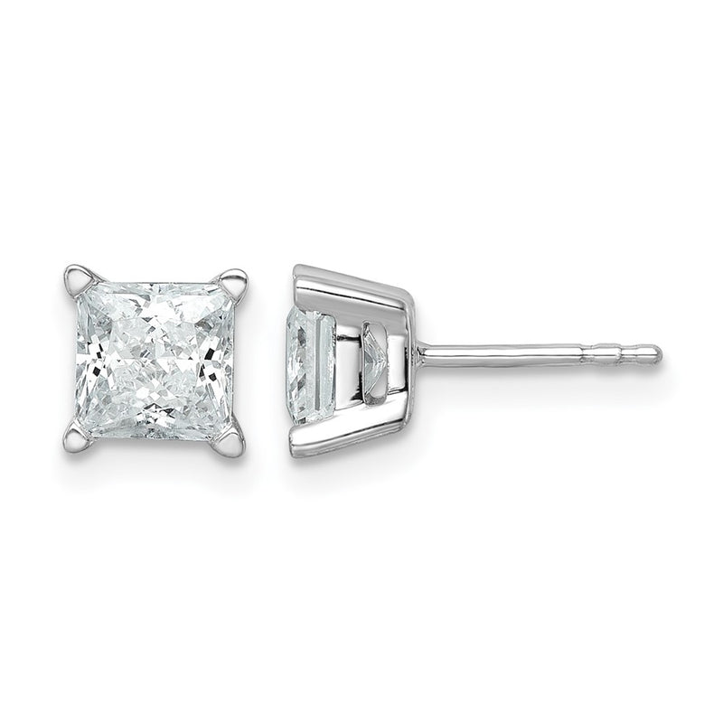 14k White Gold 2 ctw Lab Grown Diamond VS/SI+ G+ Princess 4 Prong Heavy Wt. Stud Earrings