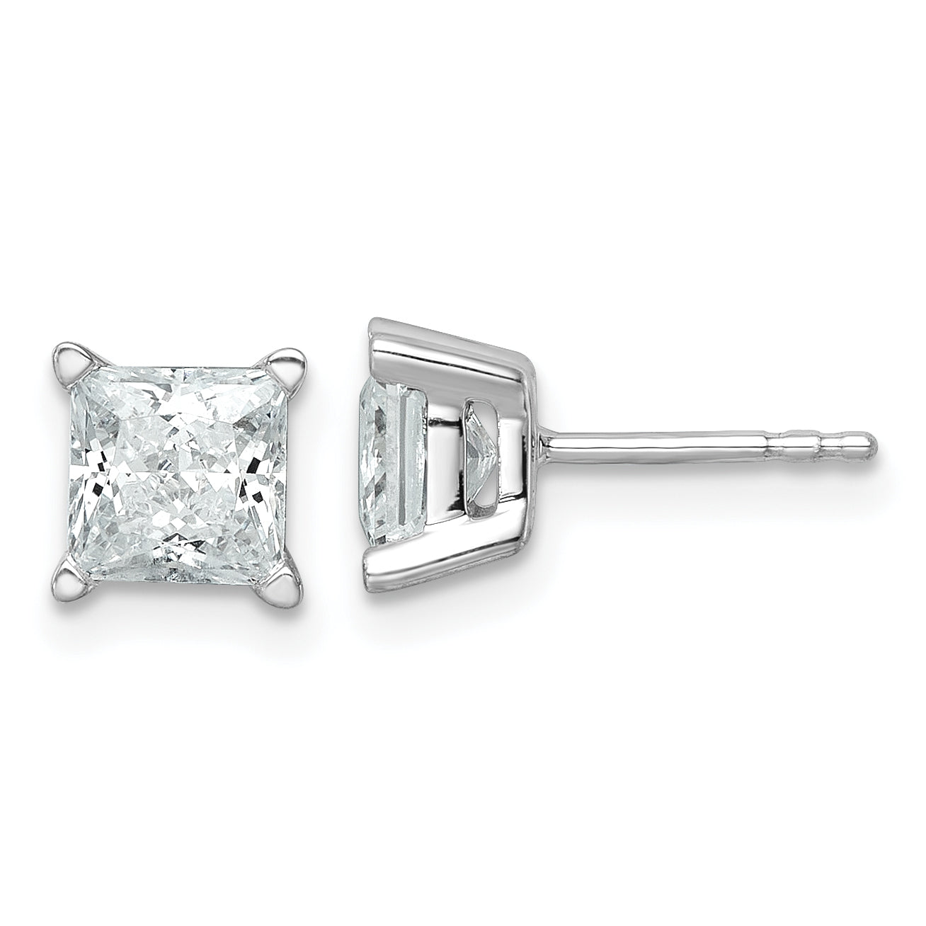 14K White Gold 2 Ctw Certified Lab Grown Diamond Vs+ F+ Princess 4 Prong Heavy Wt. Stud Earrings