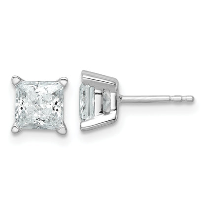 14K White Gold 2 Ctw Certified Lab Grown Diamond Vs+ F+ Princess 4 Prong Heavy Wt. Stud Earrings