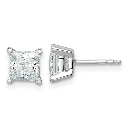 14K White Gold 2 Ctw Certified Lab Grown Diamond Vs+ F+ Princess 4 Prong Heavy Wt. Stud Earrings