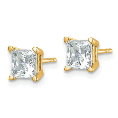 14K Yellow Gold 2 Ctw Lab Grown Diamond Vs+ F+ Princess 4 Prong Heavy Wt. Stud Earrings