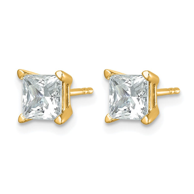 14k Yellow Gold 2 Ct. Lab Grown Diamond VS/SI+ G+ Princess Four Prong Stud Post Earrings