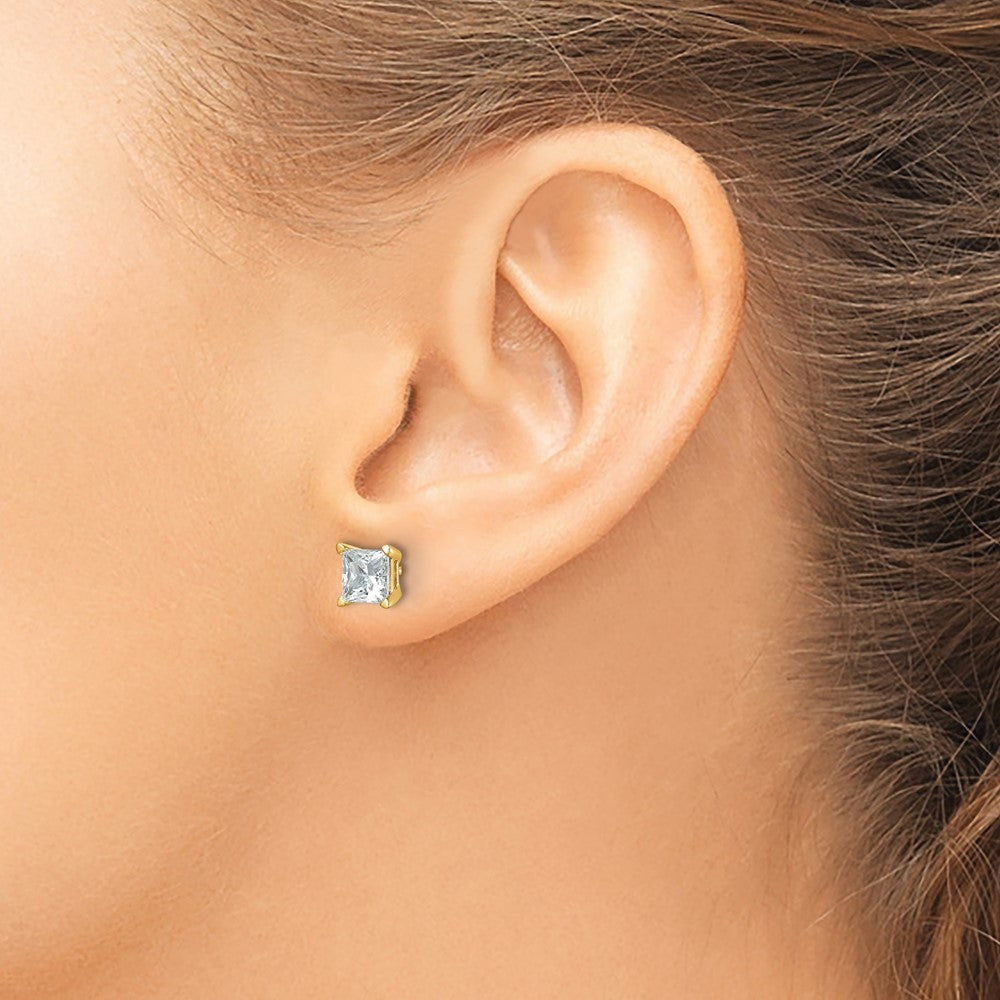 14K Yellow Gold 2 Ctw Lab Grown Diamond Vs+ F+ Princess 4 Prong Heavy Wt. Stud Earrings
