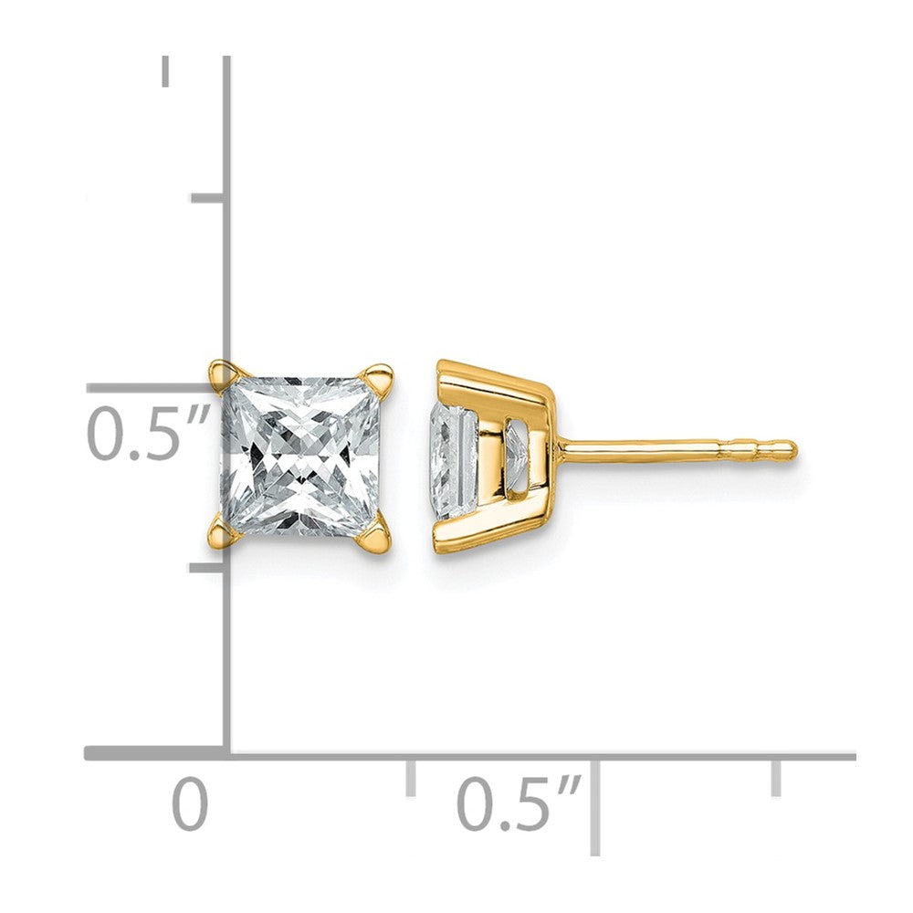 14k Yellow Gold 2 Ct. Lab Grown Diamond VS/SI+ G+ Princess Four Prong Stud Post Earrings