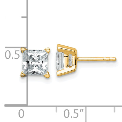 14K Yellow Gold 2 Ctw Lab Grown Diamond Vs+ F+ Princess 4 Prong Heavy Wt. Stud Earrings