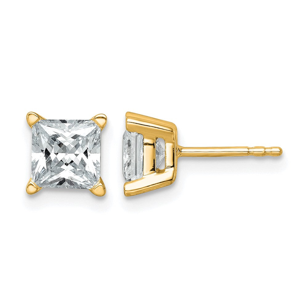 14K Yellow Gold 2 Ctw Lab Grown Diamond Vs+ F+ Princess 4 Prong Heavy Wt. Stud Earrings