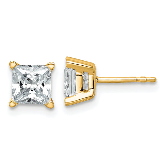 14K Yellow Gold 2 Ctw Lab Grown Diamond Vs+ F+ Princess 4 Prong Heavy Wt. Stud Earrings