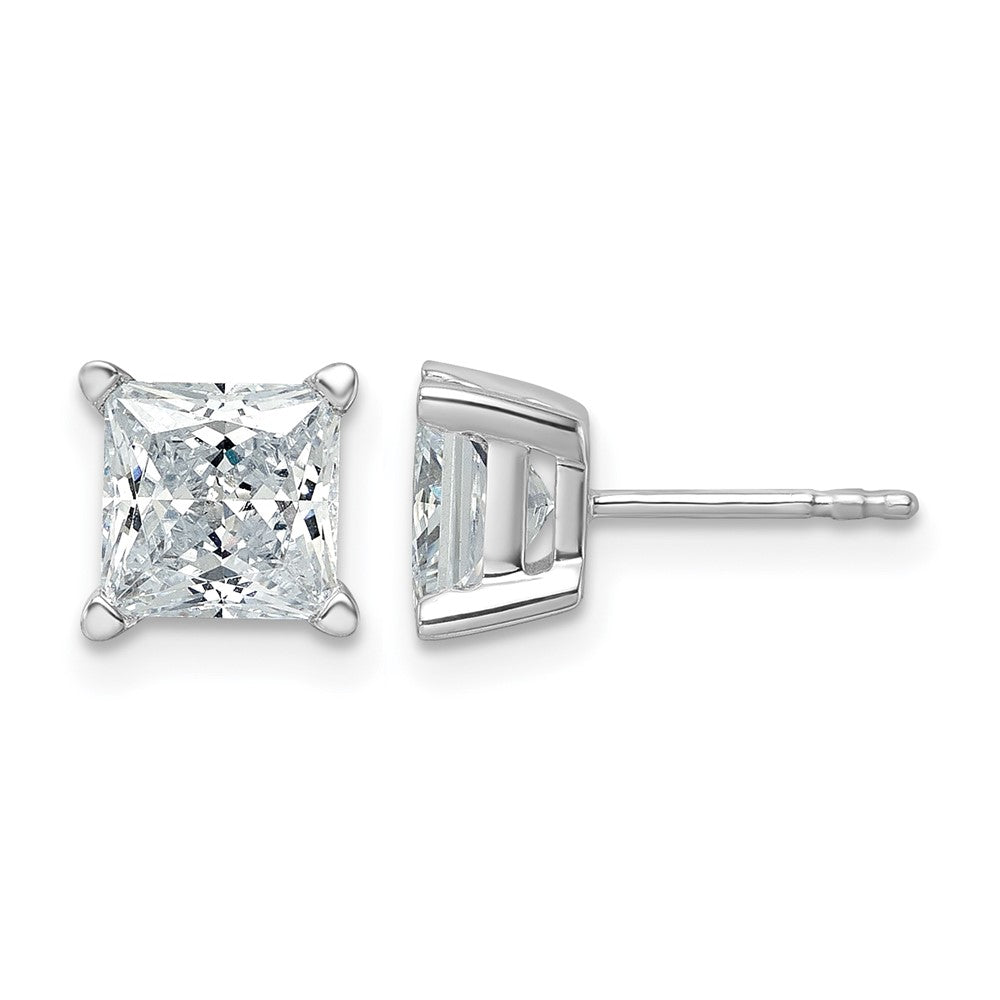 14K White Gold 3 Ctw Lab Grown Diamond Vs+ F+ Princess 4 Prong Heavy Wt. Stud Earrings