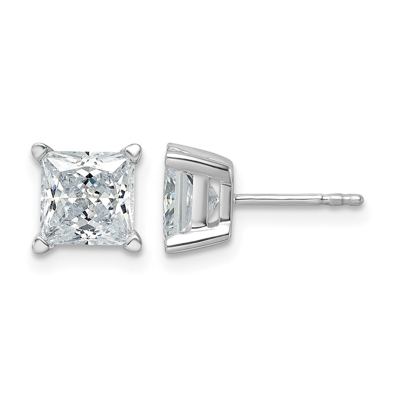 14K White Gold 3 Ctw Lab Grown Diamond Vs+ F+ Princess 4 Prong Heavy Wt. Stud Earrings