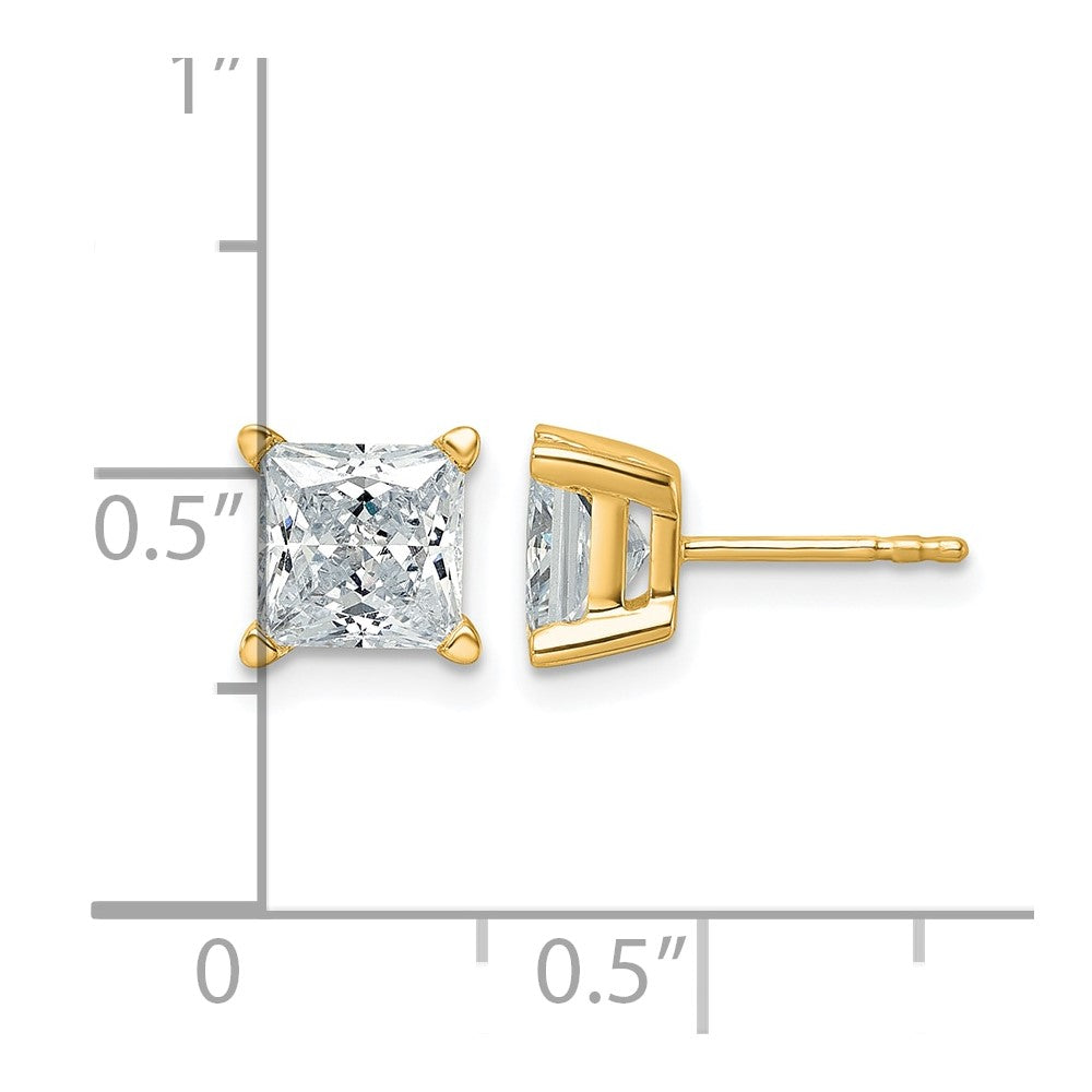 14k Yellow Gold 3 Ct. total weight Princess VS/SI GH Lab Grown Diamond 4 Prong Stud Post Earrings