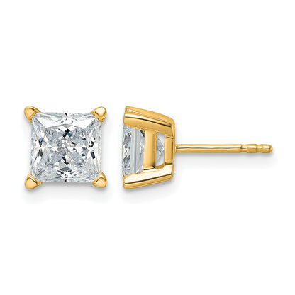 14k Yellow Gold 3 ctw Certified Lab Grown Diamond VS/SI+ G+ Princess 4 Prong Heavy Wt. Stud Earrings