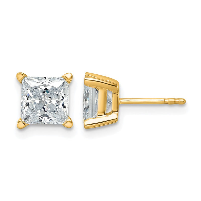 14k Yellow Gold 3 ctw Certified Lab Grown Diamond VS/SI+ G+ Princess 4 Prong Heavy Wt. Stud Earrings