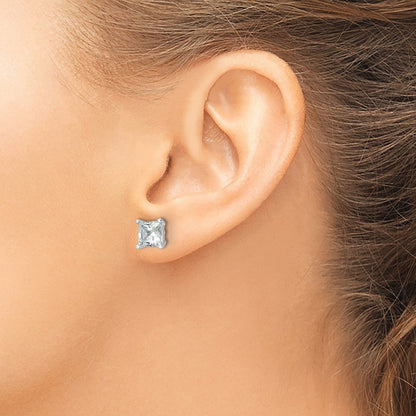 14k White Gold 4 Ct. Lab Grown Diamond VS/SI+ G+ Princess Four Prong Stud Post Earrings
