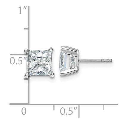 14k White Gold 4 Ct. Lab Grown Diamond VS/SI+ G+ Princess Four Prong Stud Post Earrings