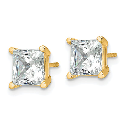 14K Yellow Gold 4 Ctw Certified Lab Grown Diamond Vs+ F+ Princess Prong Heavy Wt. Stud Earrings