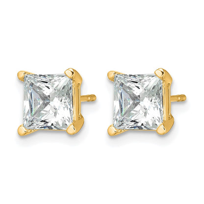 14K Yellow Gold 4 Ctw Certified Lab Grown Diamond Vs+ F+ Princess Prong Heavy Wt. Stud Earrings