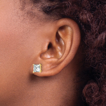 14K Yellow Gold 4 Ctw Certified Lab Grown Diamond Vs+ F+ Princess Prong Heavy Wt. Stud Earrings