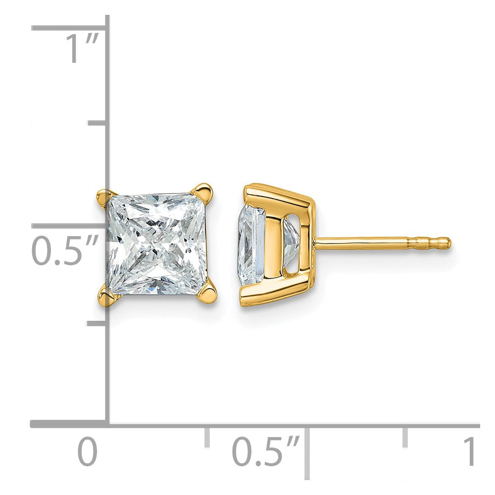 14K Yellow Gold 4 Ctw Lab Grown Diamond Vs+ F+ Princess Prong Heavy Wt. Stud Earrings