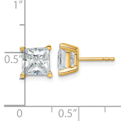 14K Yellow Gold 4 Ctw Certified Lab Grown Diamond Vs+ F+ Princess Prong Heavy Wt. Stud Earrings