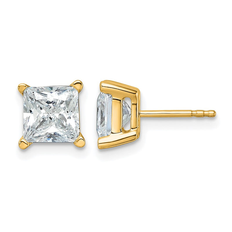 14K Yellow Gold 4 Ctw Lab Grown Diamond Vs+ F+ Princess Prong Heavy Wt. Stud Earrings