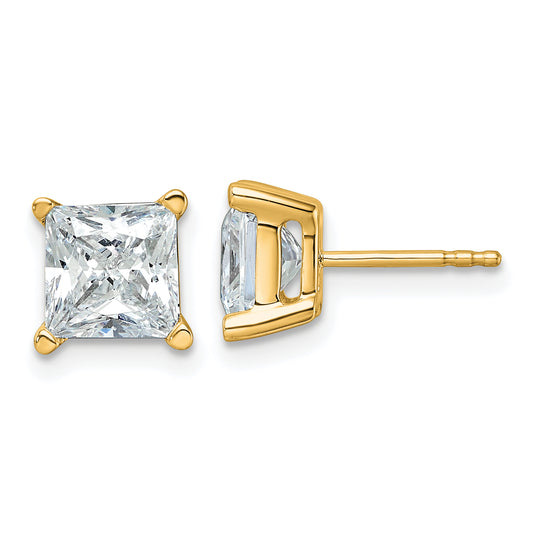 14K Yellow Gold 4 Ctw Certified Lab Grown Diamond Vs+ F+ Princess Prong Heavy Wt. Stud Earrings