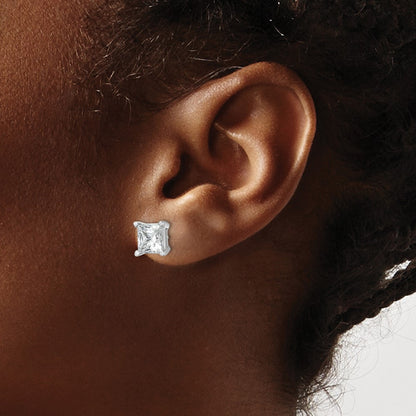14k White Gold 5 Ct. Lab Grown Diamond VS/SI+ G+ Princess Four Prong Stud Post Earrings