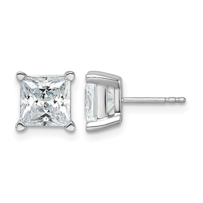 14k White Gold 5 Ct. Lab Grown Diamond VS/SI+ G+ Princess Four Prong Stud Post Earrings