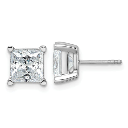 14K White Gold 5 Ctw Certified Lab Grown Diamond Vs+ F+ Princess 4 Prong Heavy Wt. Stud Earrings