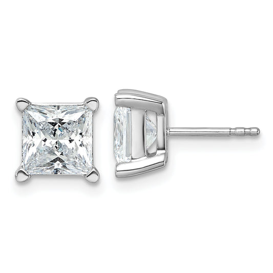 14K White Gold 5 Ctw Certified Lab Grown Diamond Vs+ F+ Princess 4 Prong Heavy Wt. Stud Earrings