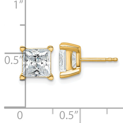 14K Yellow Gold 5 Ctw Lab Grown Diamond Vs+ F+ Princess 4 Prong Heavy Wt. Stud Earrings