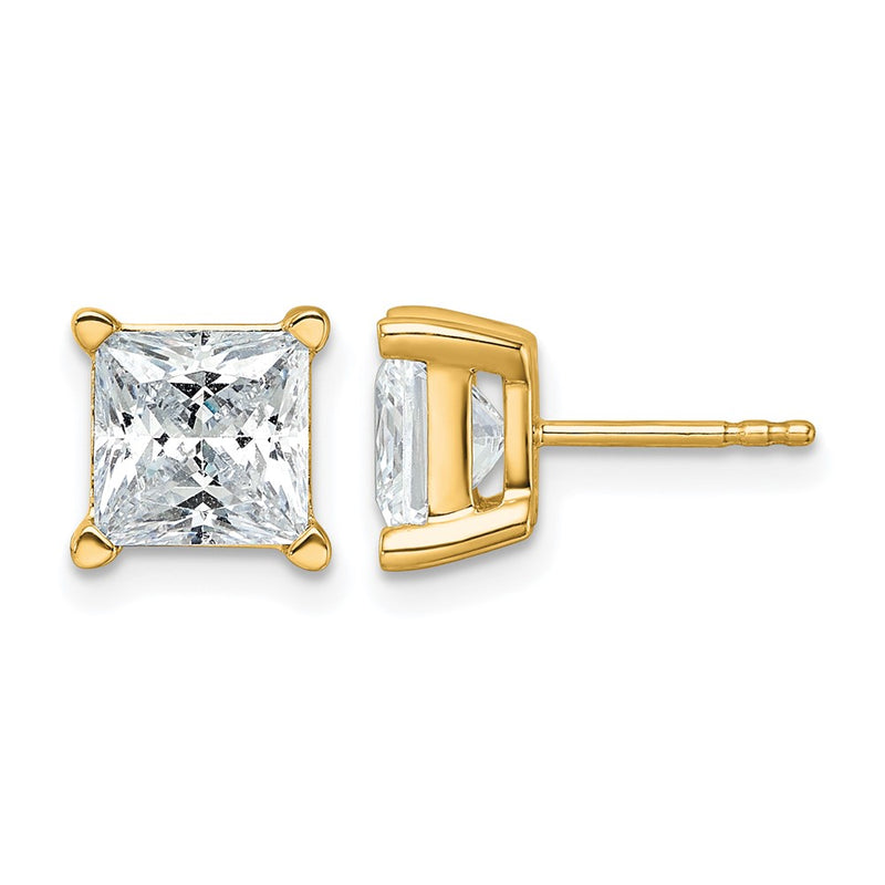 14K Yellow Gold 5 Ctw Certified Lab Grown Diamond Vs+ F+ Princess 4 Prong Heavy Wt. Stud Earrings