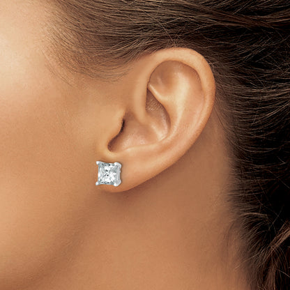 14K White Gold 6 Ctw Lab Grown Diamond Vs+ F+ Princess 4 Prong Heavy Wt. Stud Earrings